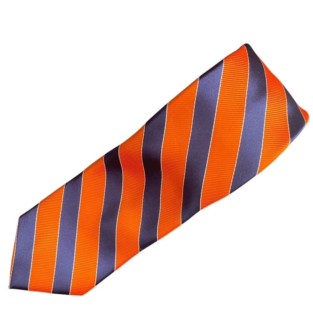 IZOD Silk Neck Tie Orange & Navy Striped Classic Preppy Chicago Bears Academia